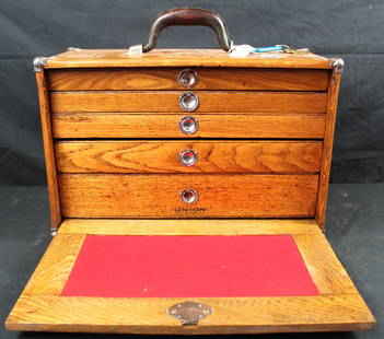Union 5 Drawer Machinist Tool Chest: Union 5 Drawer Machinist Tool Chest. Restored tool chest from 1916-1918 model G227, which is stamped on the inside of the bottom of the chest and all drawers are numbered on the back. There are 5