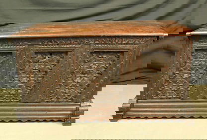 Carved 18th Century Oak Dowry Chest