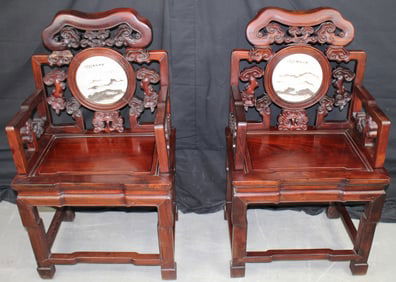 Pair of Fine Chinese Armchairs with Marble