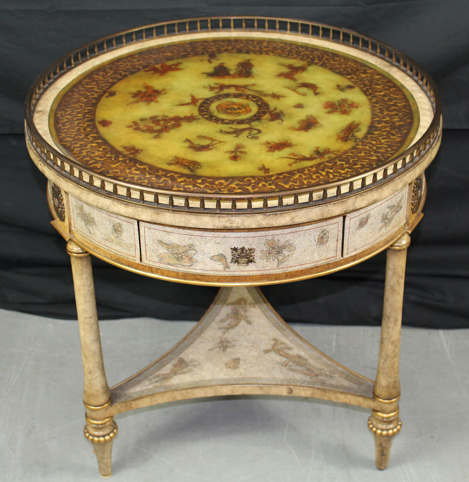 Maitland Smith Chinoiserie Round Table with Drawer (1 of 14)