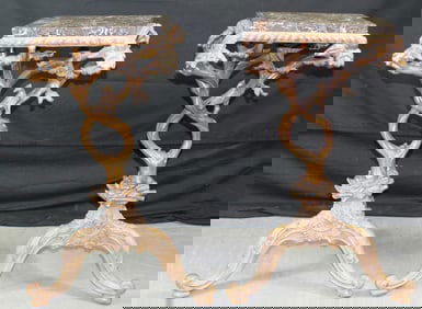 Pair of Maitland Smith Side Tables with Nesting Birds in Tree Branch