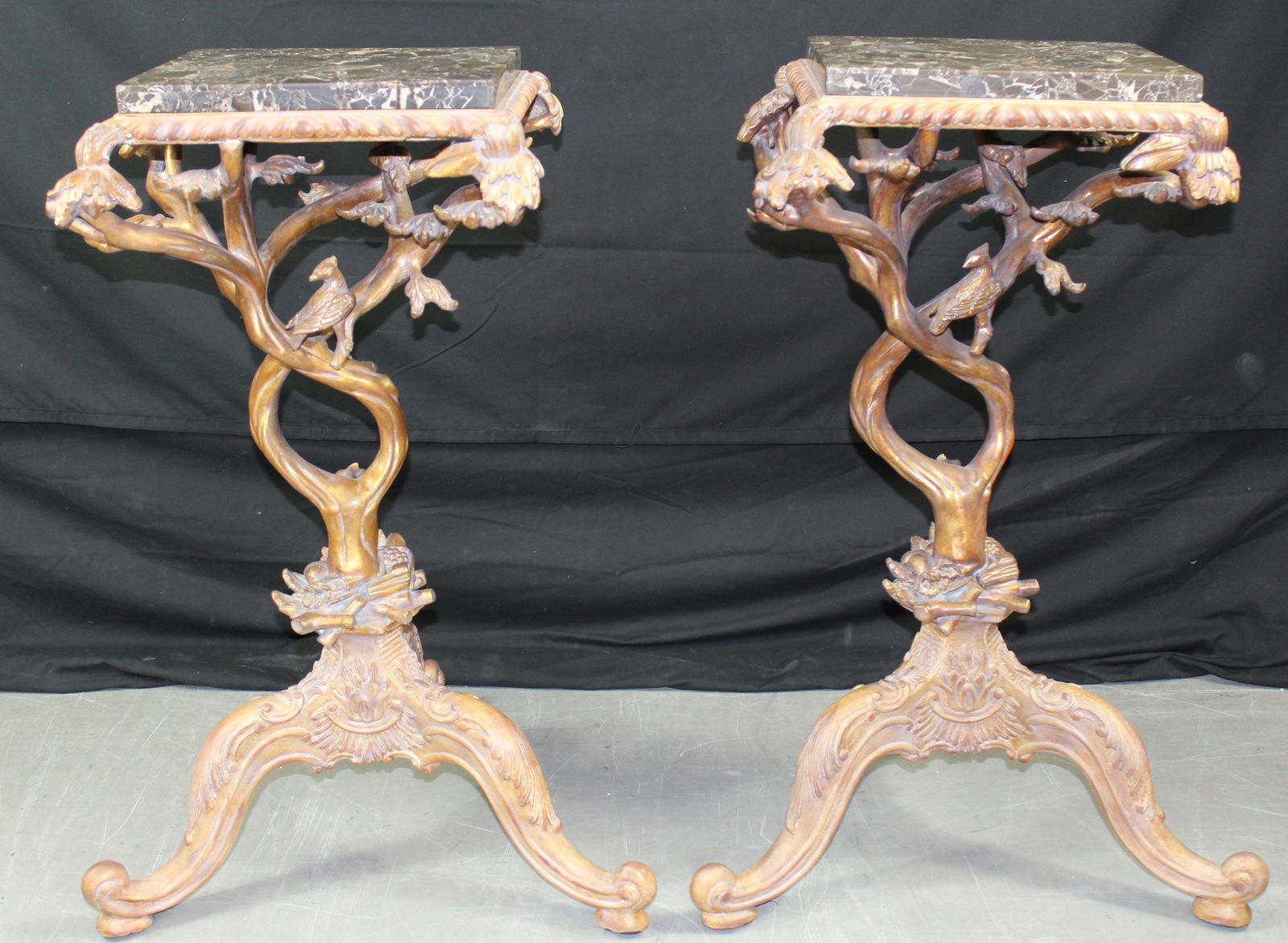 Pair of Maitland Smith Side Tables with Nesting Birds in Tree Branch (1 of 15)