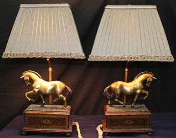 Pair of Maitland Smith Horse Table Lamps