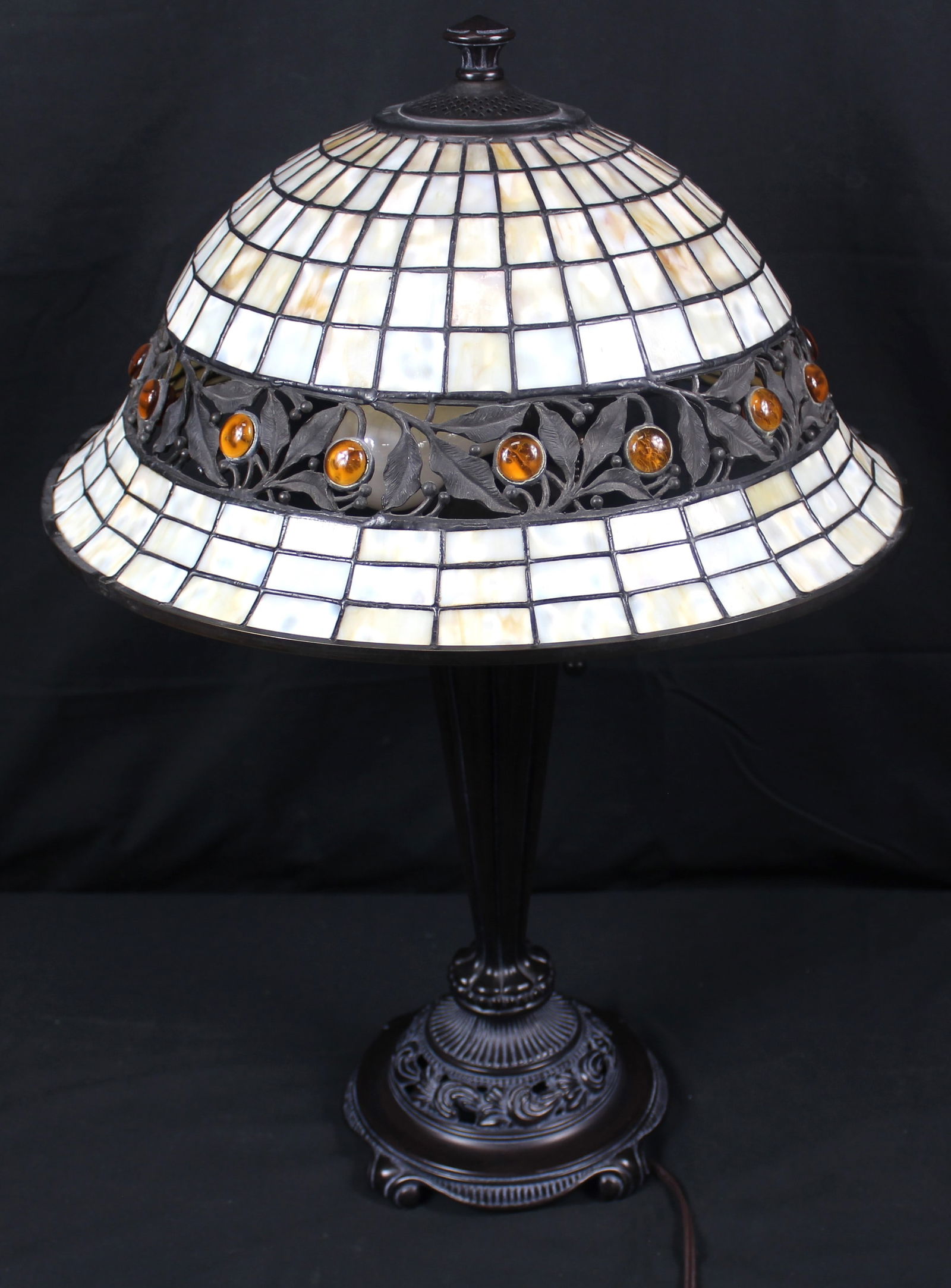 Tiffany Style Stained Glass and Metal Shade Lamp (1 of 5)