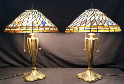 Pair of Quoizel Stained Glass Lamps