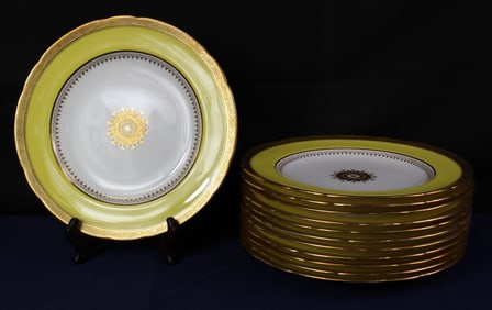 Set of 12 Minton Davis Collamore Yellow and Gold Plates