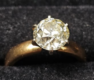 3.25 ct Diamond Solitaire Ring, Old European Cut 18k Gold Setting