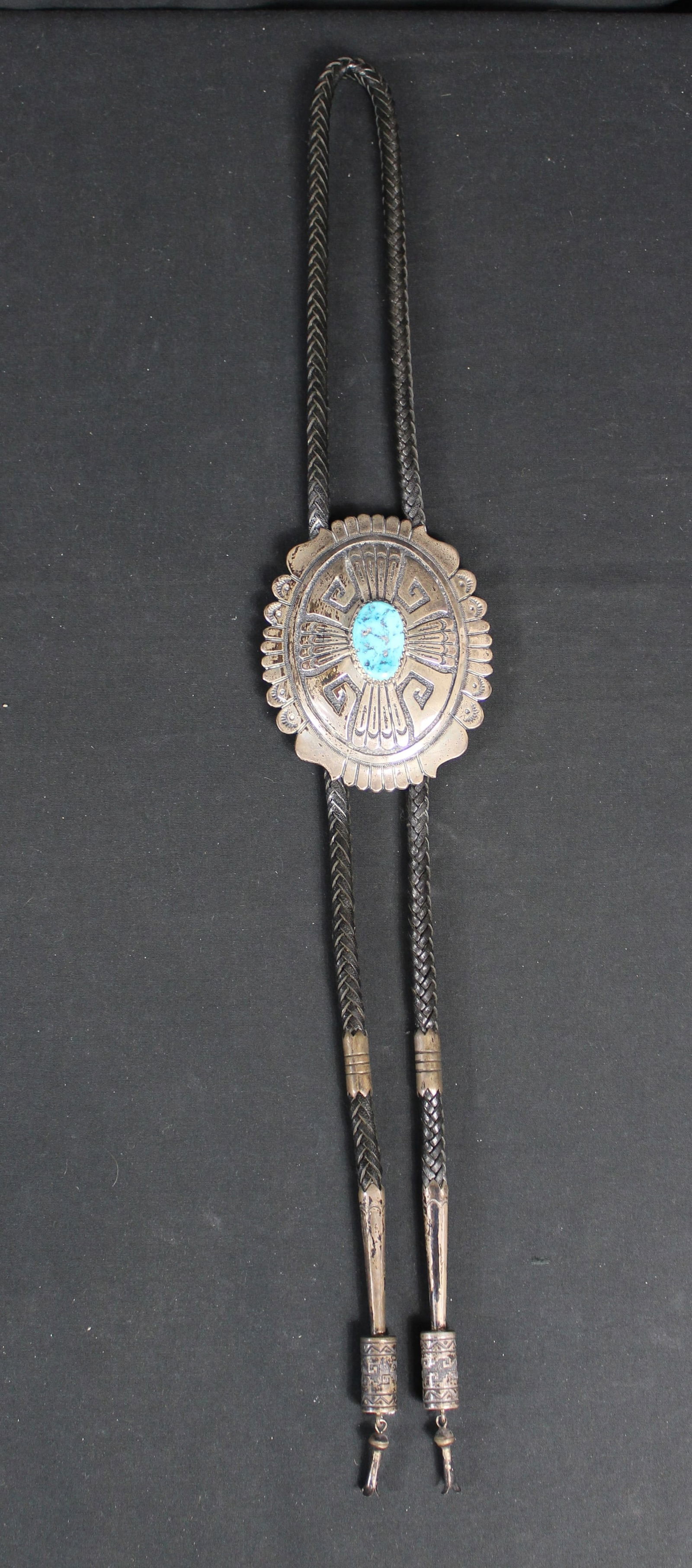 Tommy Singer Sterling Silver Turquoise Stone Bolo Tie with 4.5" Long Bolo (1 of 6)