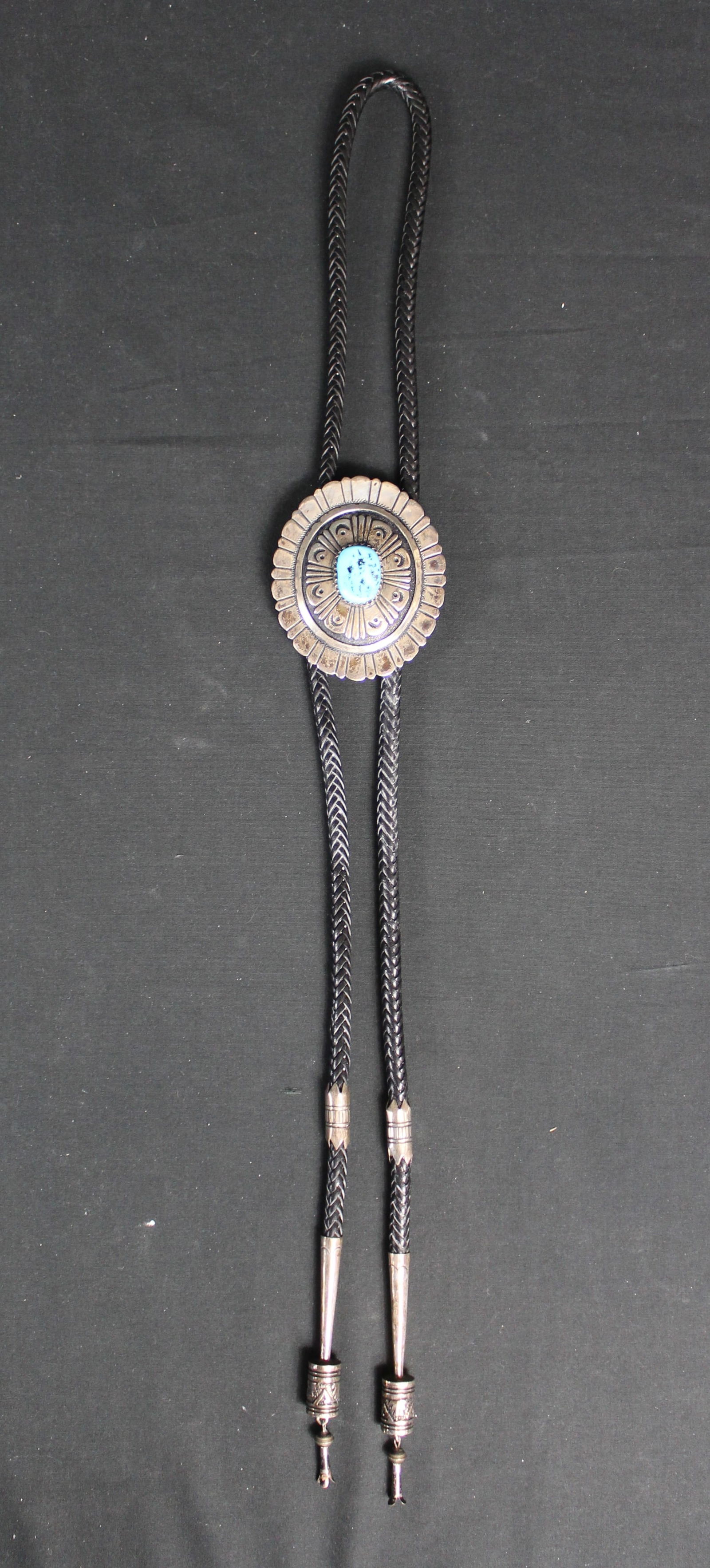 Tommy Singer Sterling Silver Turquoise Stone Bolo Tie with 3.25" Long Bolo (1 of 6)