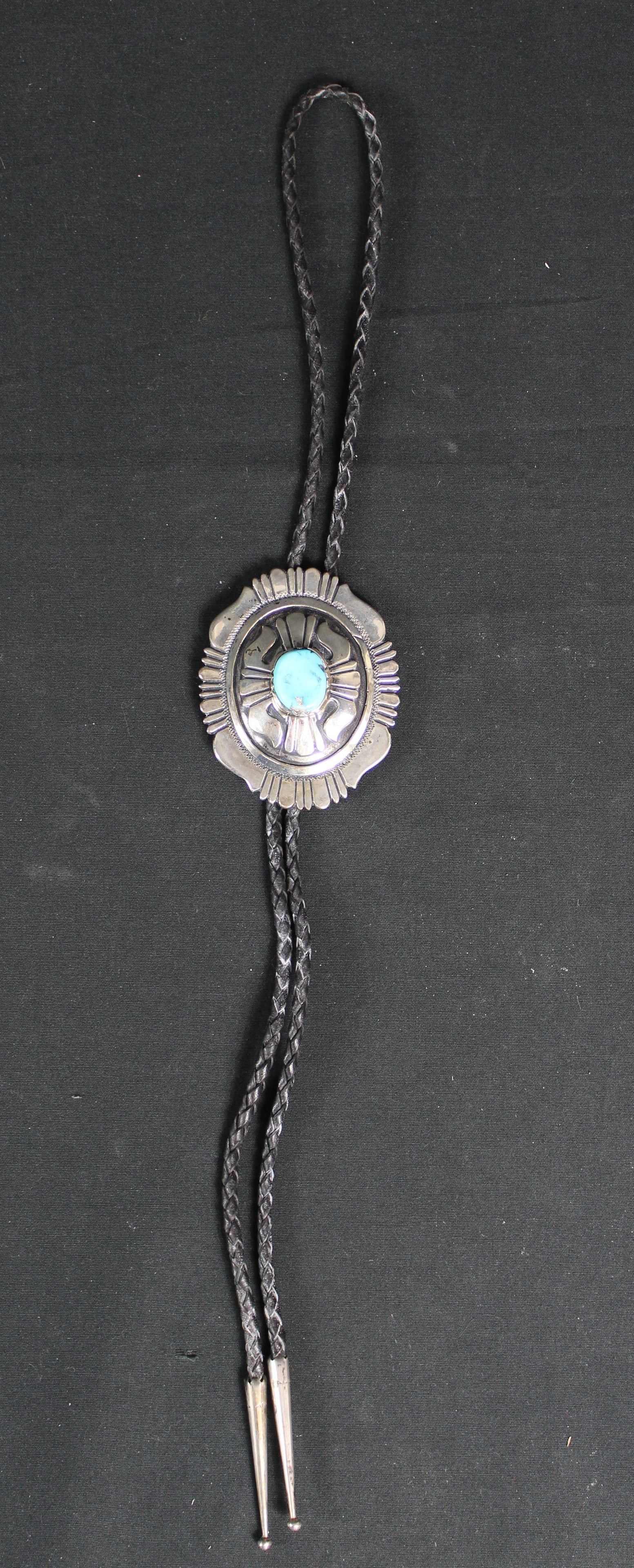 Tommy Singer Sterling Silver Turquoise Stone Bolo Tie with 3" Long Bolo (1 of 6)