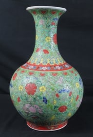 Fine Famille Rose Floral Vase Qing Dynasty