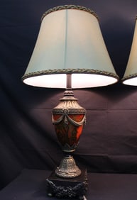 Pair of Maitland Smith Table Lamps with Scroll and Floral Motifs.