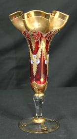 Moser Red and Gold Art Glass Vase
