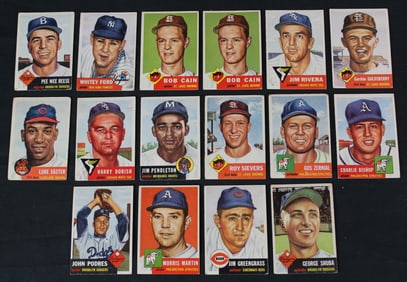 Lot of 16 1953 Topps Baseball Cards Featuring Pee Wee Reese