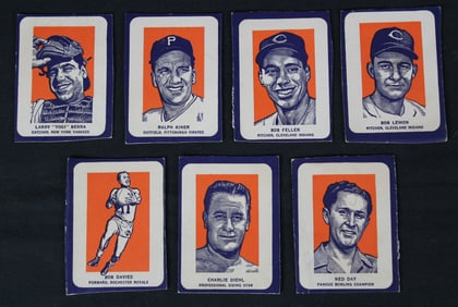 Lot of 7 1953 Wheaties Cards Featuring Yogi Berra