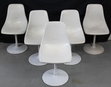 Set of 5 Saarinen Style MCM White Tulip Swivel Chairs