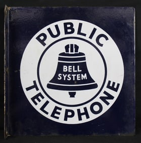 Bell System Public Telephone Double-Sided Porcelain Flange Sign