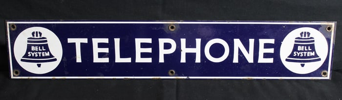 Bell System Telephone Strip Porcelain Sign
