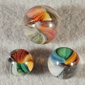 3 Akro Sparkler Marbles Including a Double Ingot