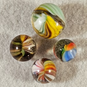 4 Akro Sparkler Marbles Including a Double Ingot