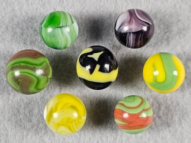 7 Christensen Agate Slag & Swirl Marbles