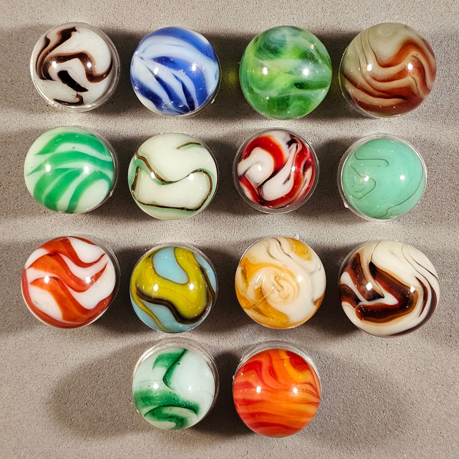 14 Alley Agate Marbles - Flames, Swirls & Shimmering Spruce (1 of 16)