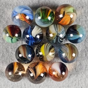 13 Master Marbles Featuring Multiple Sunbursts