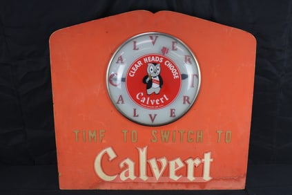 Calvert Whiskey Clock and Sign