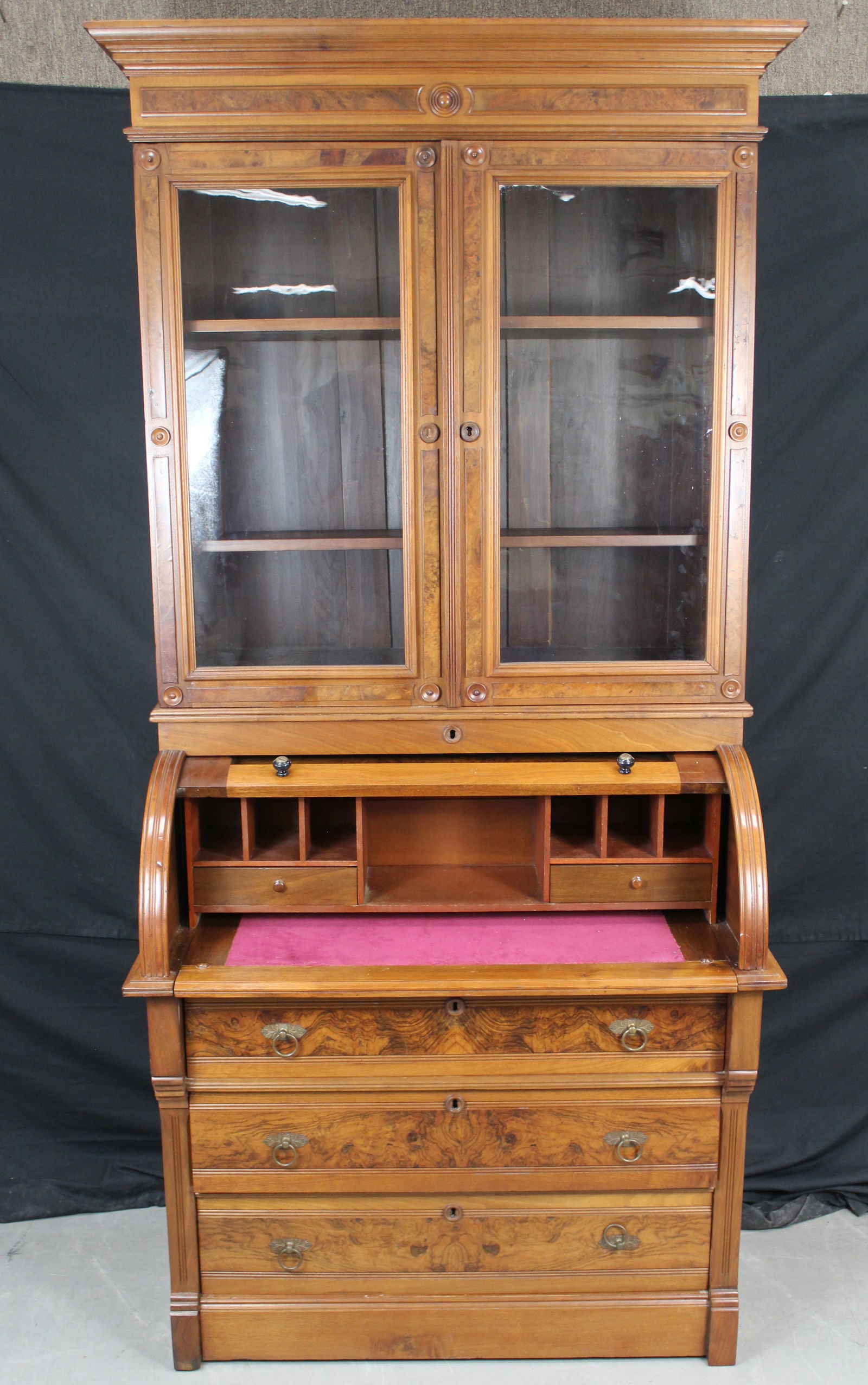 Burl Roll Top Secretary Desk (1 of 19)