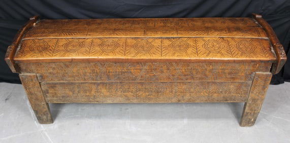 Antique Carved Wood Shepherds Chest