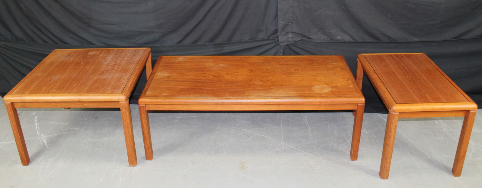 Three Vejle Stole MCM Coffee Tables: Three Vejle Stole MCM Coffee Tables. Very nice teak mid-century modern coffee tables by Vejle Stole with a simple but beautiful design. Each table has a Vejle Stole stamp underneath the tabletop and