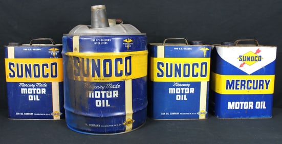Four Sunoco Motor Oil Cans