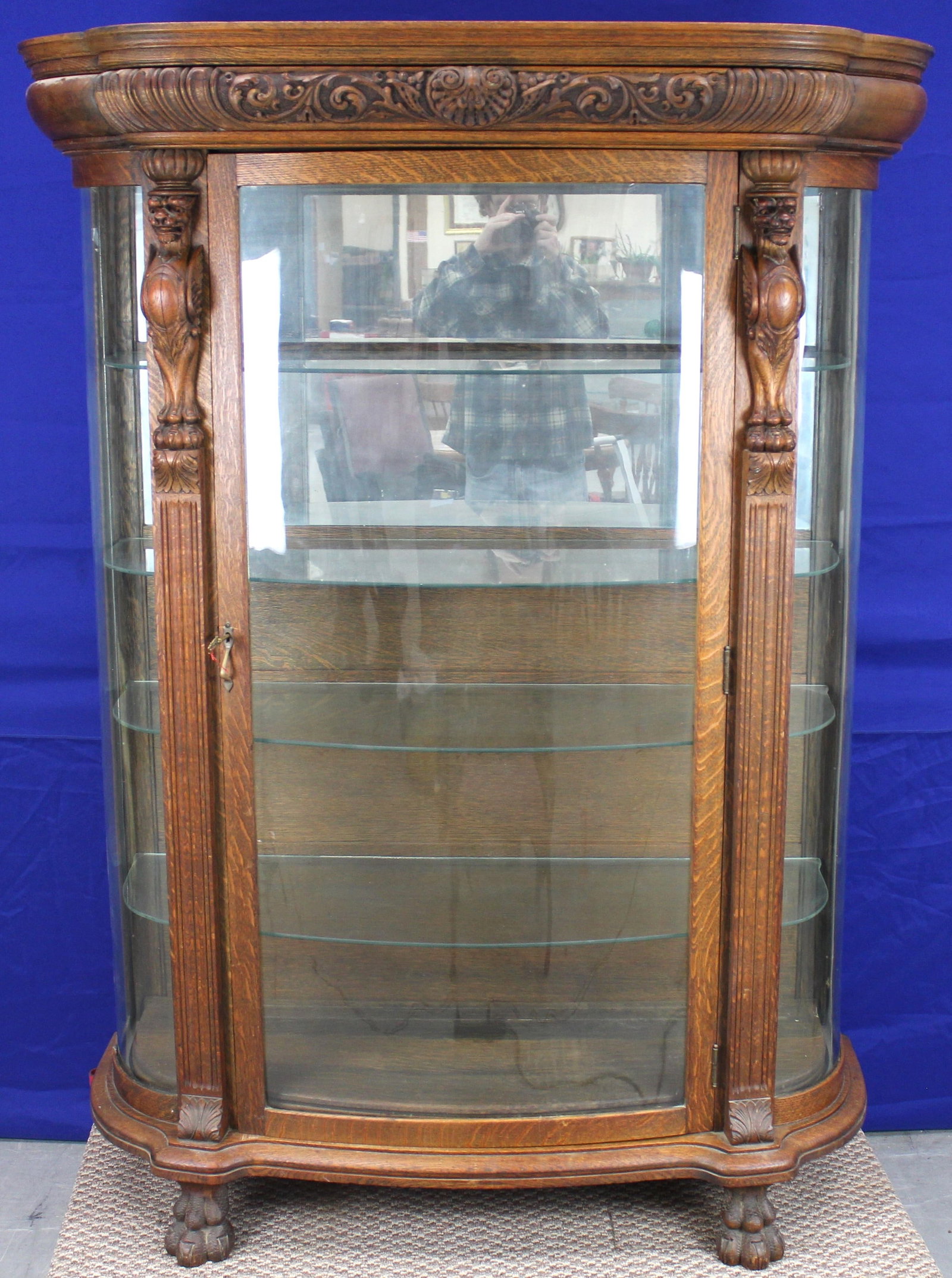 Antique Wood China Cabinet with Carved Dragons (1 of 16)