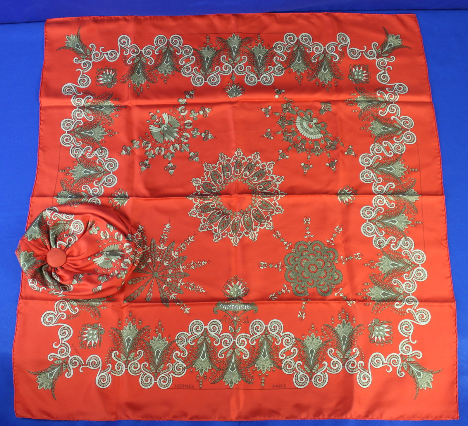 Hermes "Fantaisie" Silk Scarf and Custom Made Hat with Hermes Silk (1 of 8)
