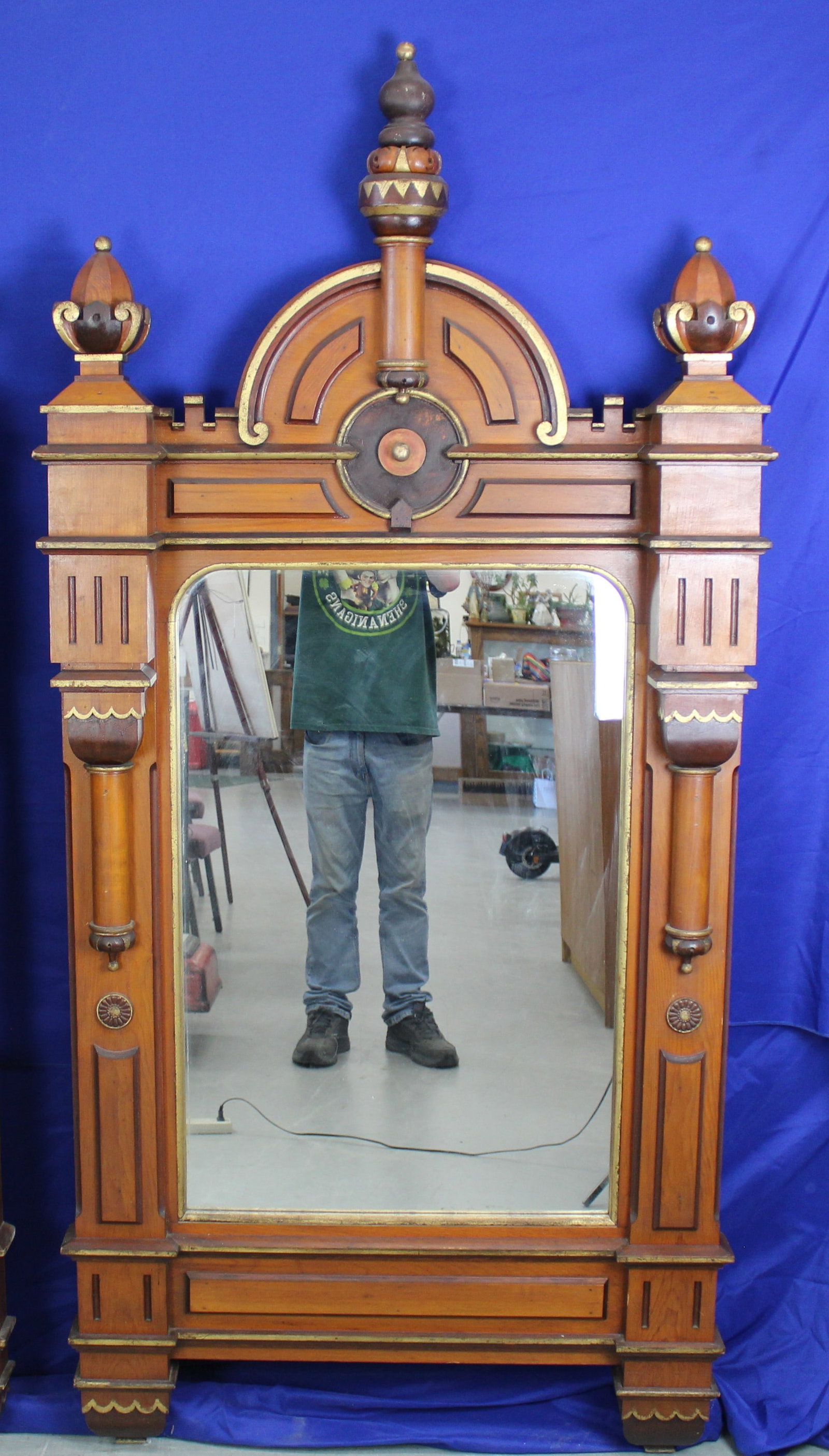 Pair of Large Renaissance Revival Carved Wood Mirrors - 2