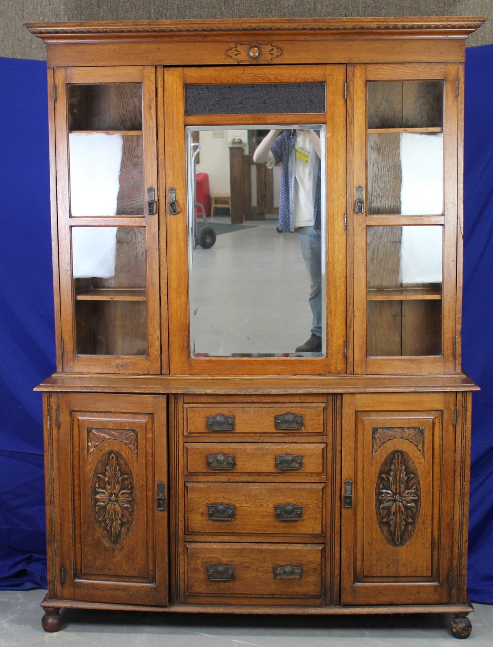 Antique wood Hutch with Mirror Door (1 of 18)
