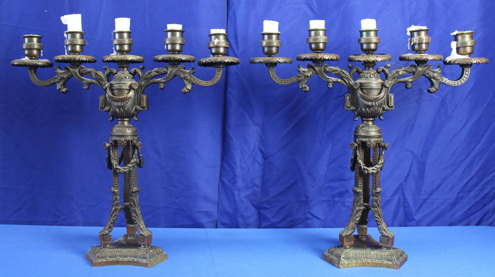 Pair of Large Tabletop Bronze Candelabras (1 of 9)