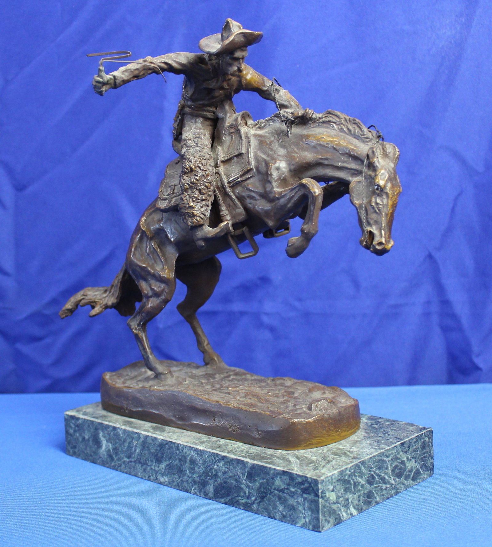 After Frederic Remington Bronco Buster Statue on Green Marble (1 of 6)
