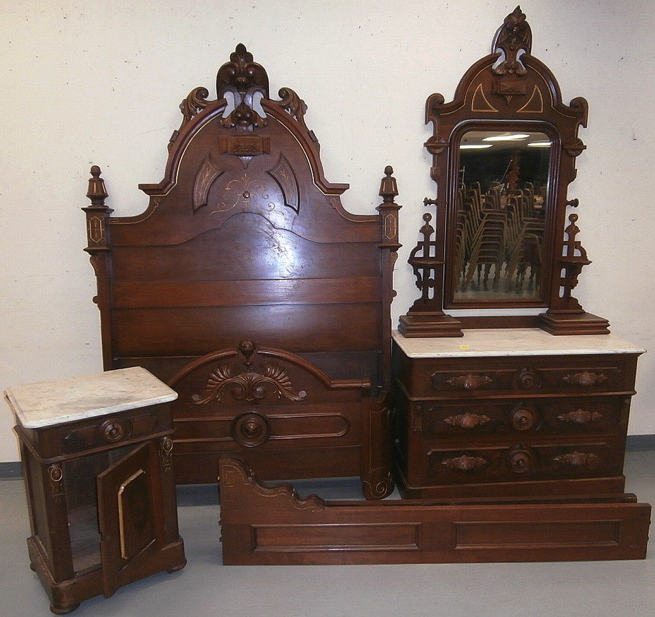 Victorian High Style Marble Top Bedroom Set