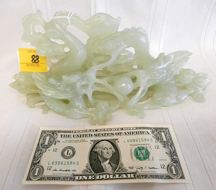 Oriental Jade Carved Dragons: Oriental Jade Carved Dragons 11" Long 5" Tall
