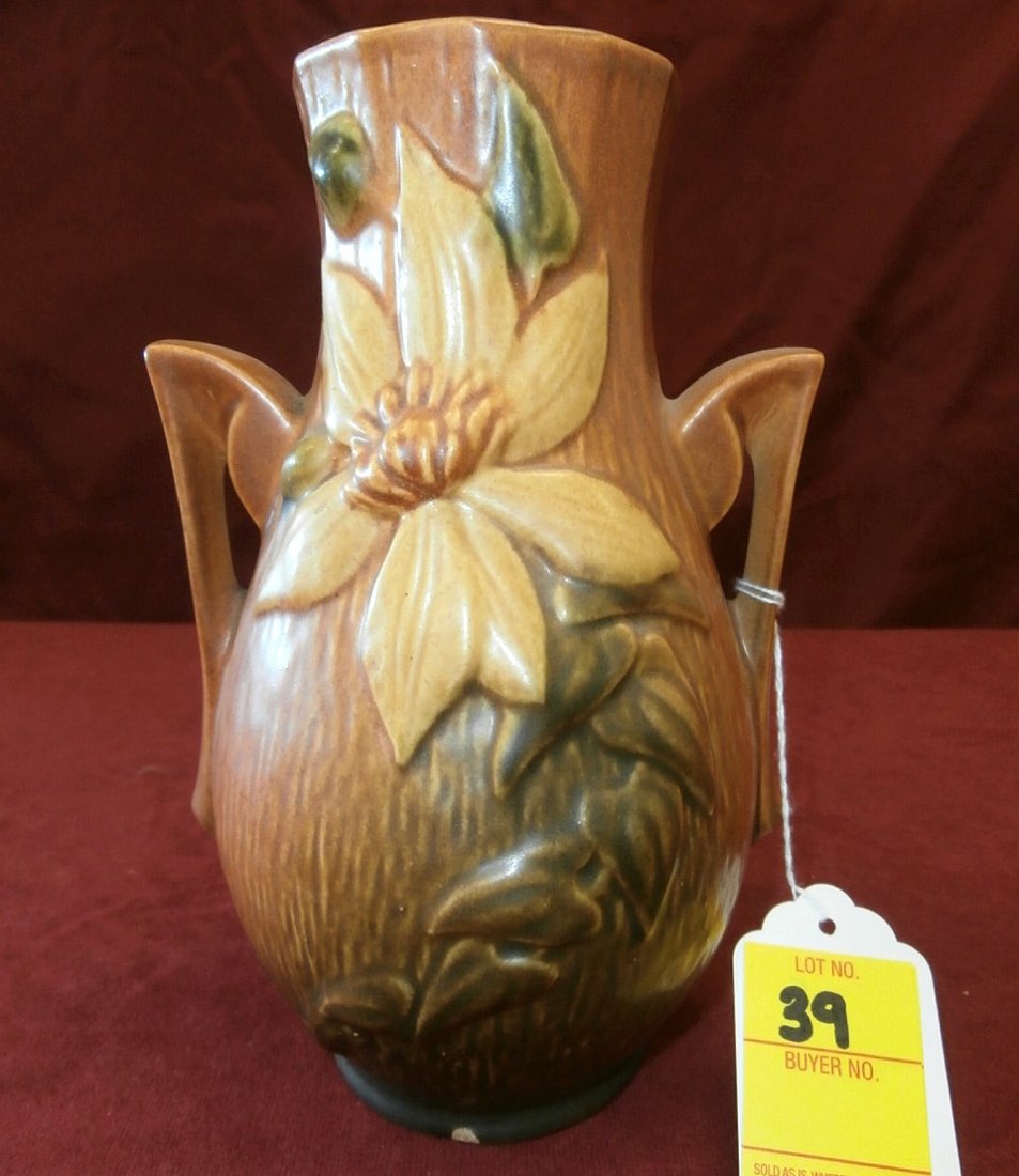 Roseville Clematis Orange Vase #108-8: Roseville Clematis Orange Vase #108-8 sm. Chip on Base