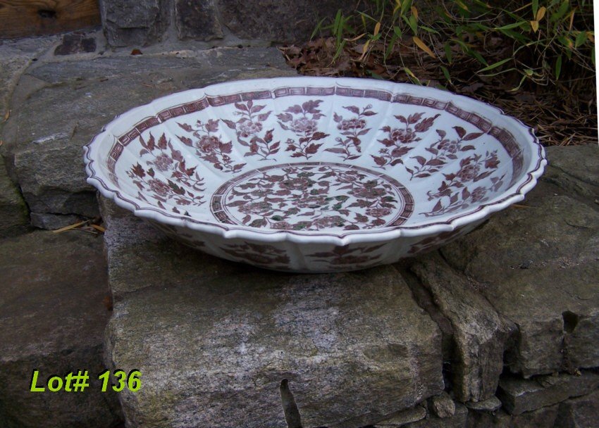 Large Chinese Porcelain Charger: Large Chinese Porcelain Charger measures 24" wide x 5" high