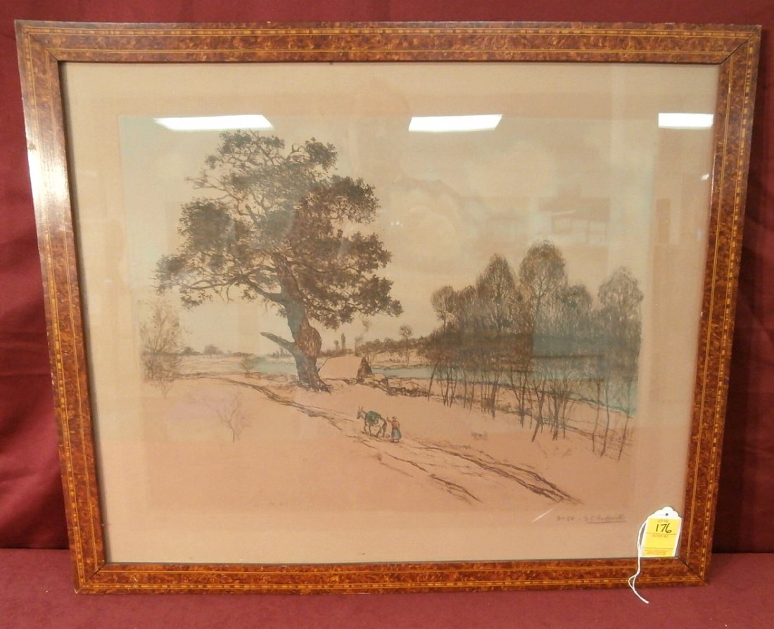 Large Raffaeli Signed Donkey on Riverside Print: Large Raffaeli Signed Donkey on Riverside Print 25"x29 1/2"
