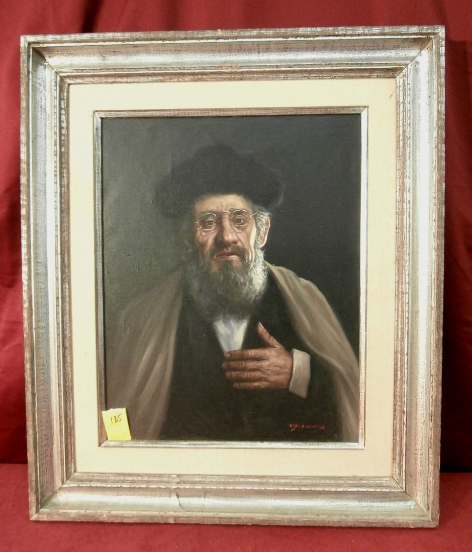 Great Rabbi Signed Painting Large Size: Great Rabbi Signed oil on canvas Painting Large Size 20 1/4"x 16 1/4" The frame measures 24"x28"