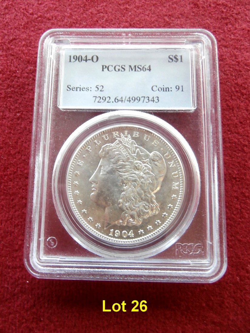 1904 O Morgan Dollar PCGS MS 64: 1904 O Morgan Dollar PCGS MS 64 Cert. # 7292.64/4997343