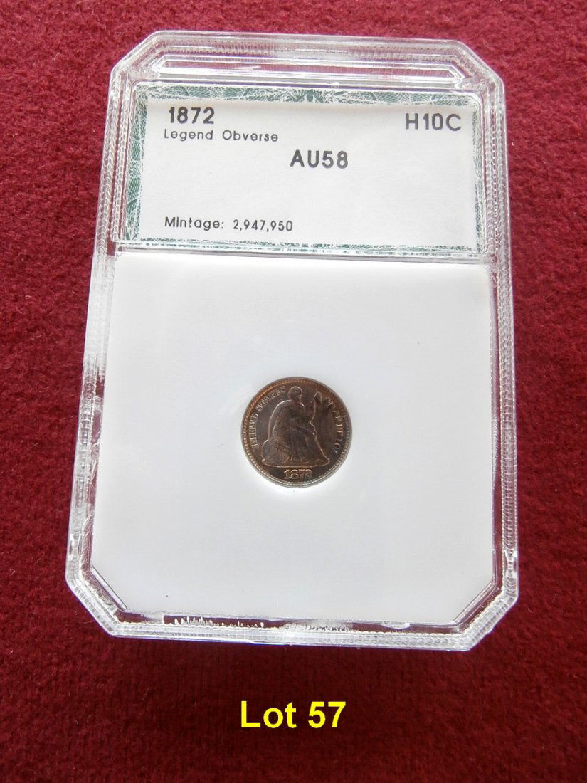 1872 Seated Liberty 1/2 Dime PCI AU 58 (1 of 3)