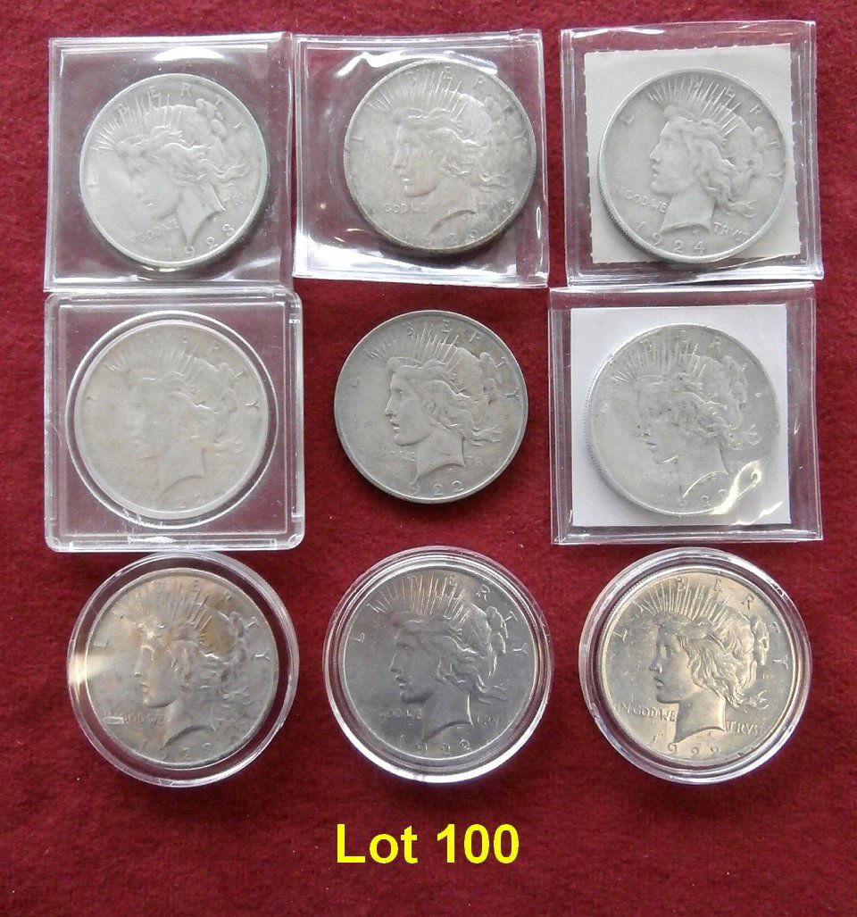 Lot of 9 Peace Dollars Ungraded (1 of 3)