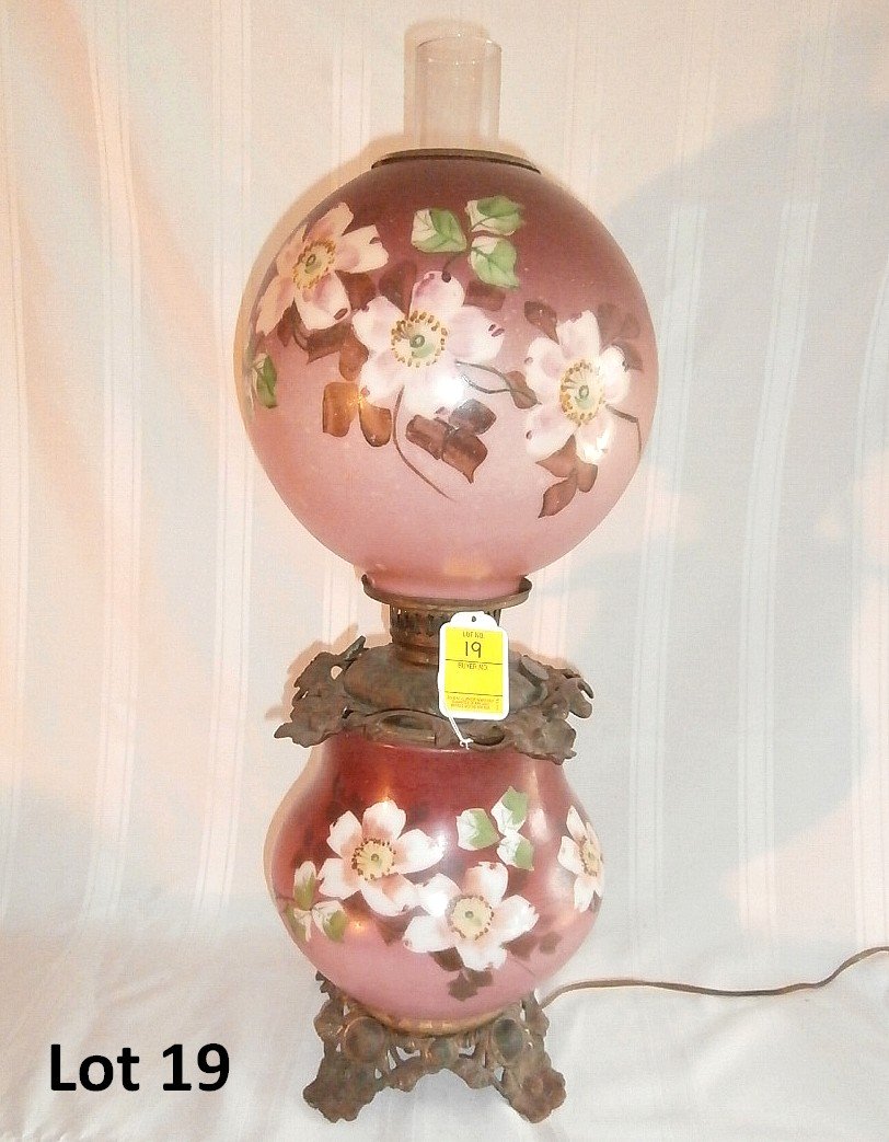 Gone With The Wind Lamp Purple With White Floral: Gone with the Wind Lamp Purple with white floral 23 1/2" electrified