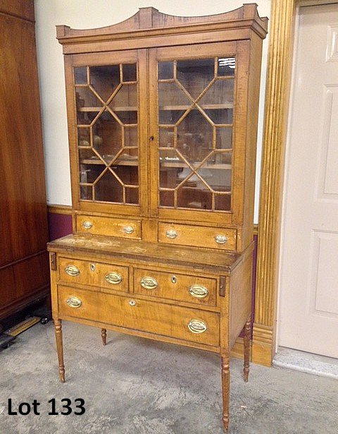 Tiger Maple 2-Piece Secretary Desk C1830 (1 of 7)