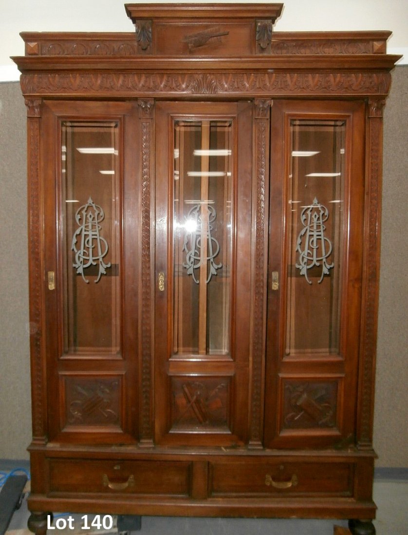 Masonic Walnut Triple Door Book Case High Style (1 of 10)